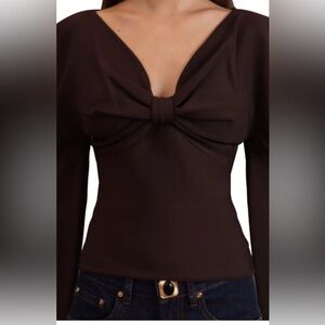 Avec Les Filles Exaggerated Puff Sleeve Front Bow Fitted Sweater- NWT size S